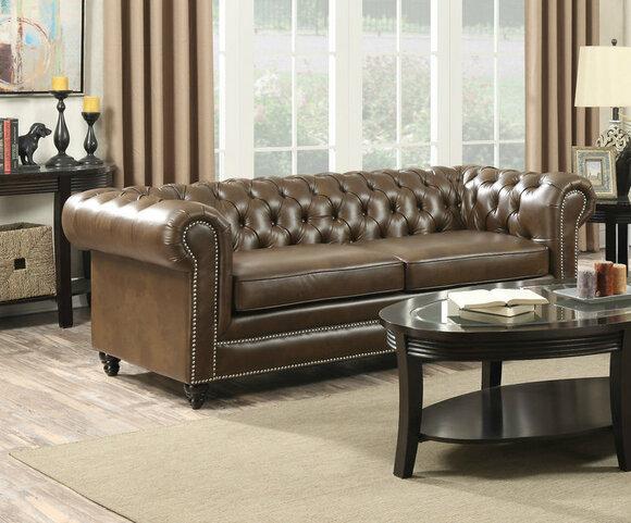 Chesterfield sofa 3 Seater Leather Sofa Living Room Stylish Brown Couch Designer