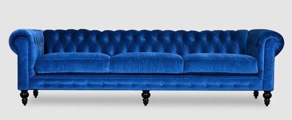 Chesterfield 4-Seaters Upholstered Textile Blue Fabric Comfortable XXL Couch New