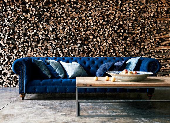 Chesterfield Sofa XXL 4-Seater Blue Textile / Leather With Buttons Amazing Comfortable Couches New