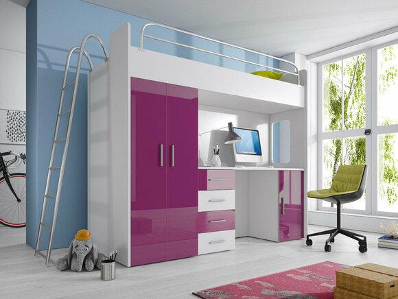 DOUBLE BUNK BED BUNK BED WITH DESK + WARDROBE - RAJ-4-D PURPLE