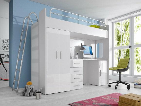 Double bunk bed bunk bed bunk bed with writing desk + wardrobe - raj-4-d white