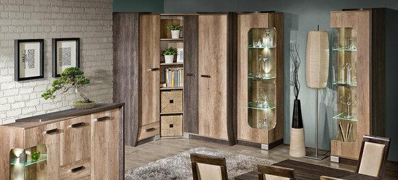 Wall unit 6-piece wall unit with display cabinet RTV shelf wall unit oak living room №2