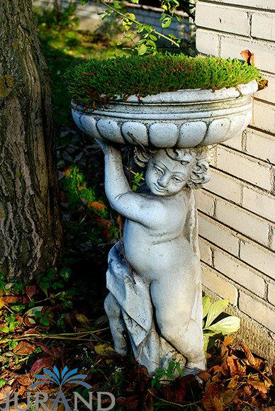 Garden decorative sculpture of a figure holding bowl for plant made of weather-resistant cast stone 86 cm - 1502