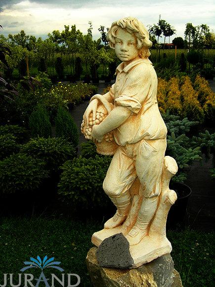 Decorative garden sculpture of a boy with a fruit basket made of weather-resistant cast stone 120 cm - 1509