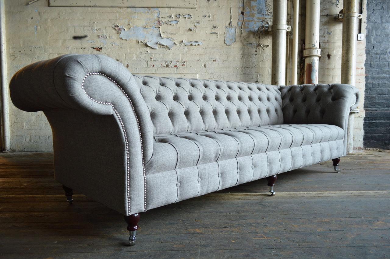 XXL Big Sofa Couch Chesterfield 245cm Upholstery Sofas 4 Seater Leather Textile #307