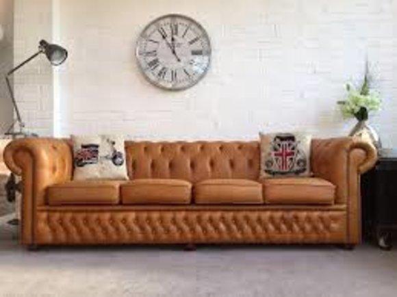 Chesterfield Big Sofa Modern 4-Seater Orange Comfy Couch With Cushions Faux Leather Upholstered