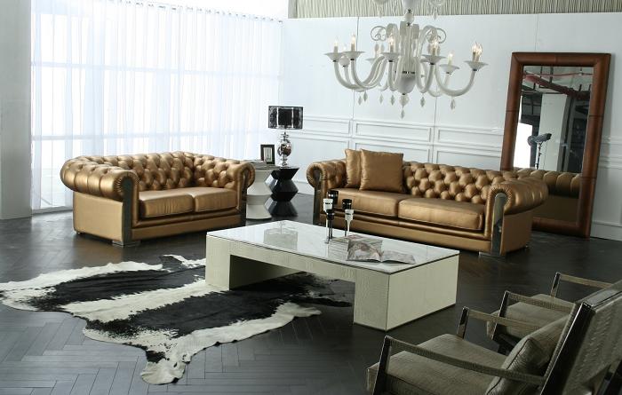 Premium Chesterfield Sofa Set 3+2 Seaters Gold Colour Faux Leather Upholstered Couches New