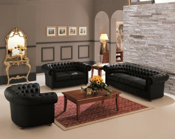 Complete Chesterfield Sofa Set 3+2+1 Seaters Black Faux Leather Classic Couches New
