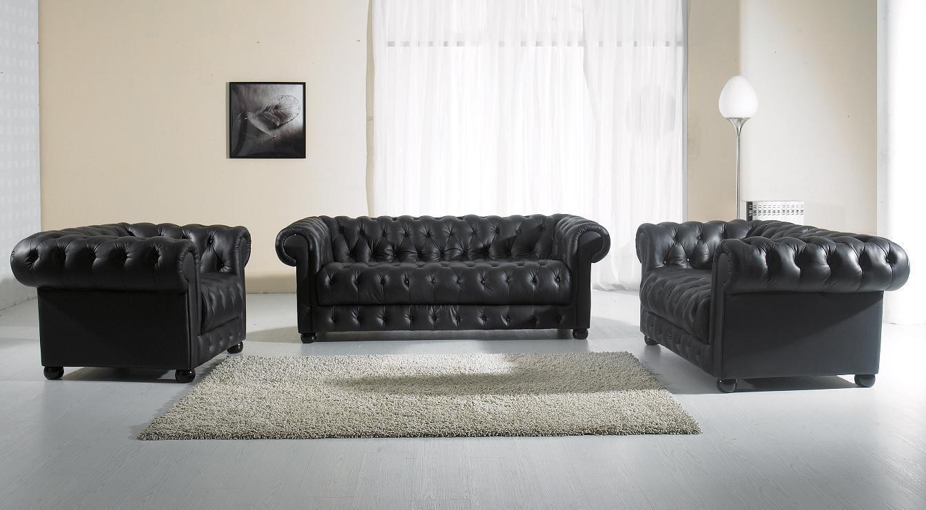 Classic Chesterfield Sofa Set 3+2+1 Seaters Black Faux Leather Nice Comfortable Couches New