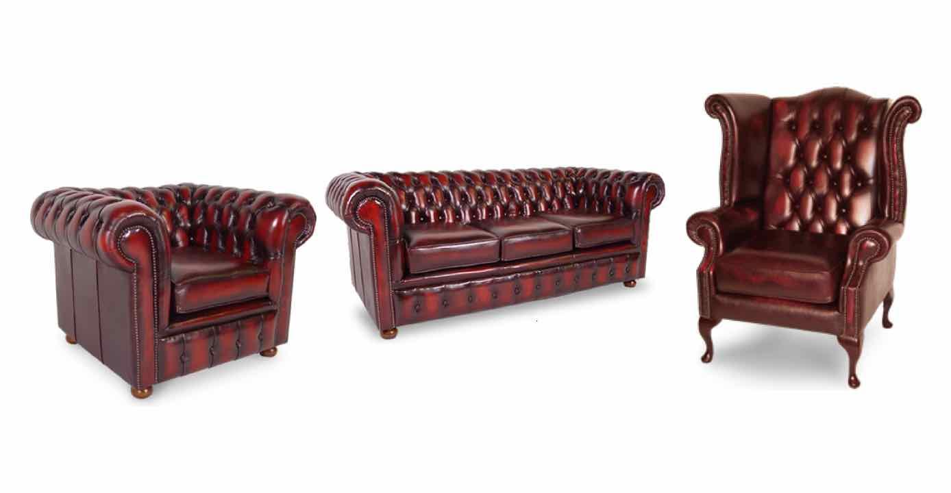 Luxurious Chesterfield Sofa Set 3+1 Seaters + Wing Back Chair Red Glossy Faux Leather Upholstery New