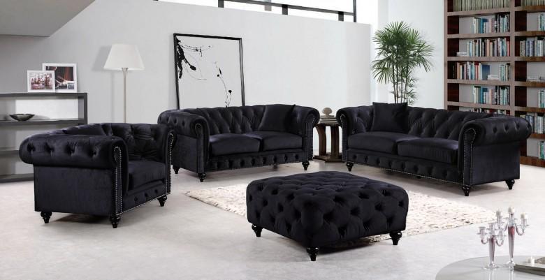 Chesterfield Sofa Set 3+2+1 Seaters Black Premium Faux Leather Comfortable With Cushions New