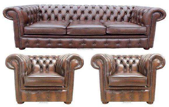 Chesterfield Sofa Set 5+1+1 Seaters Brown Premium Faux Leather Classic Comfortable Couch New