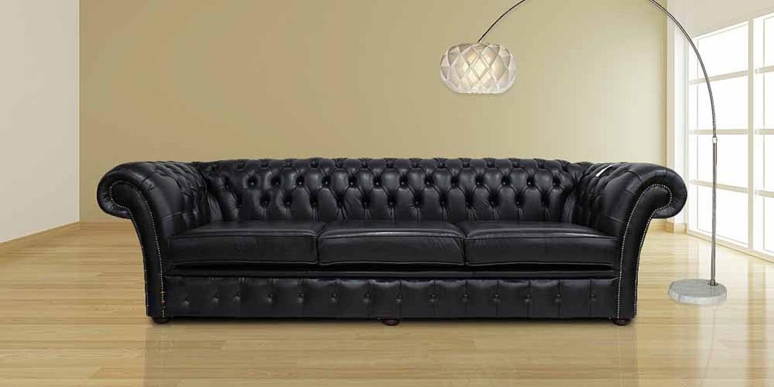 Chesterfield Modern Sofa 4-seater Big Comfortable Black Faux Leather Couch With Cushions New