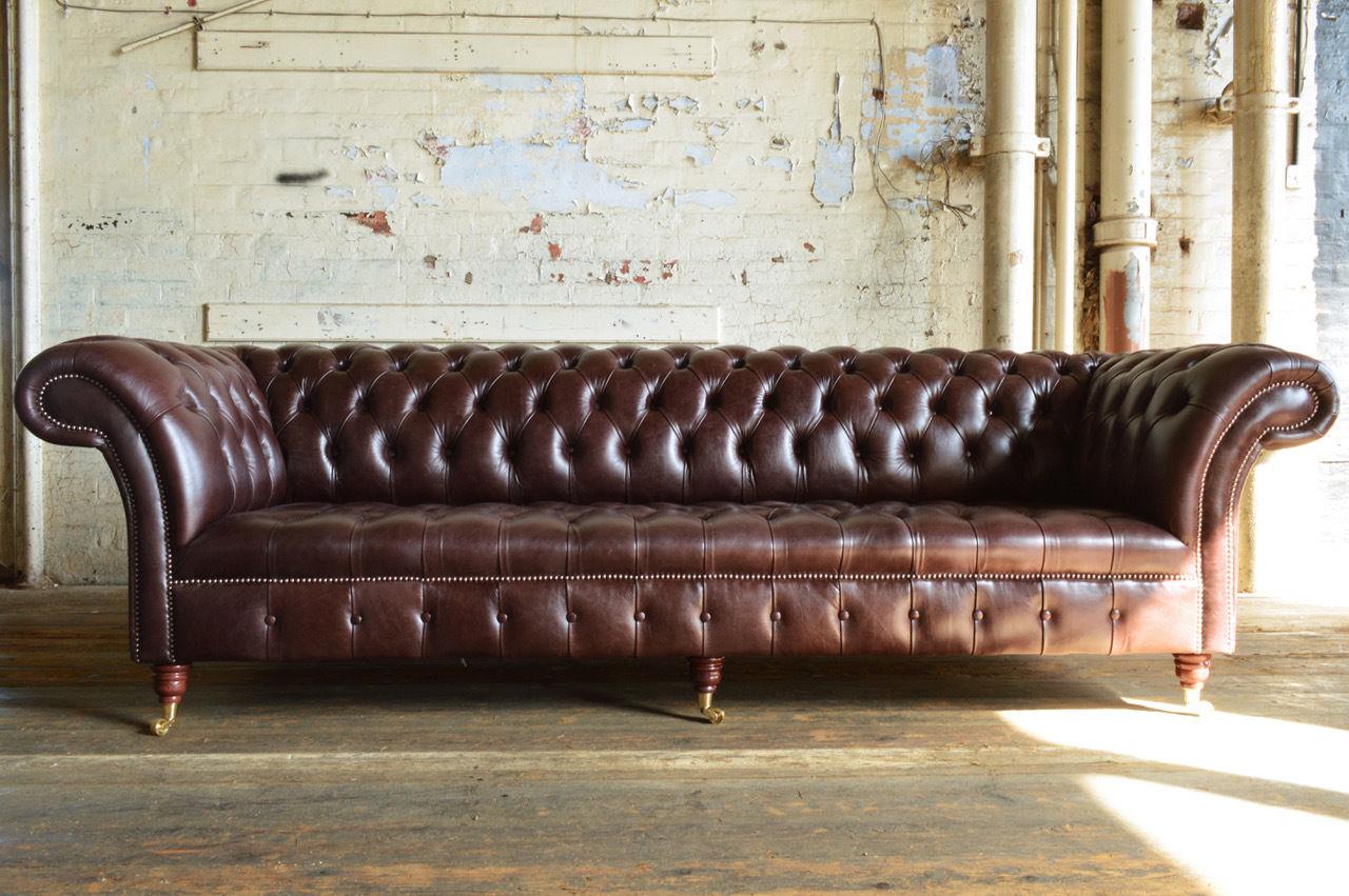 Premium Sofa Chesterfield 4-Seater XXL Classic Brown Faux Leather Upholstered Couch Comfortable on Casters New