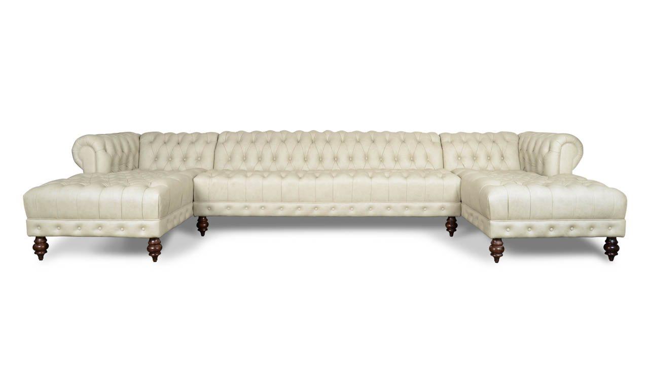 Chesterfield Corner Sofa U-Shape Light Beige Premium Comfortable Corner Couch New