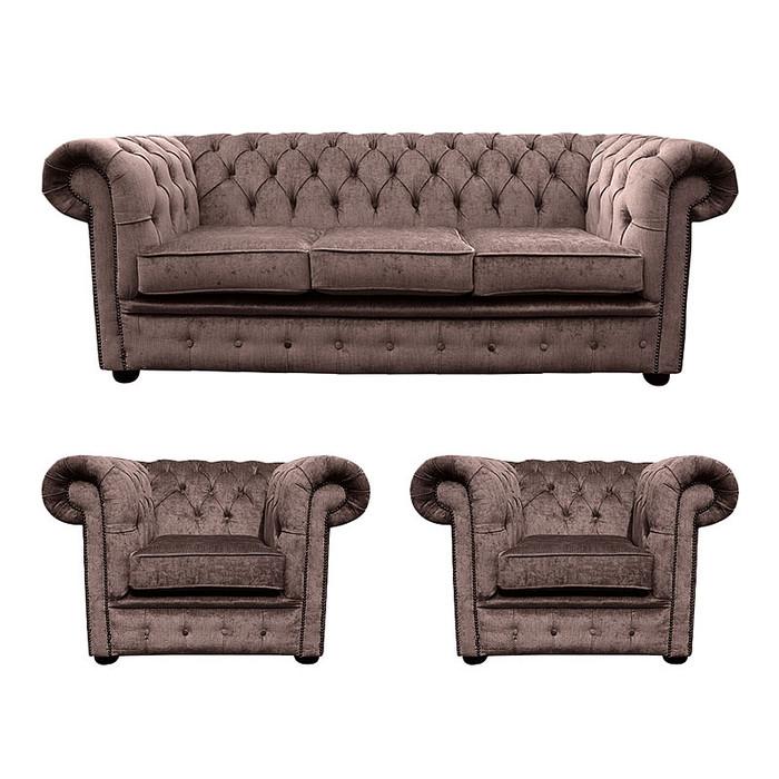 Chesterfield Sofa Set 3+1+1 Seaters Brown Beige Faux Leather / Textile Comfortable Couches New