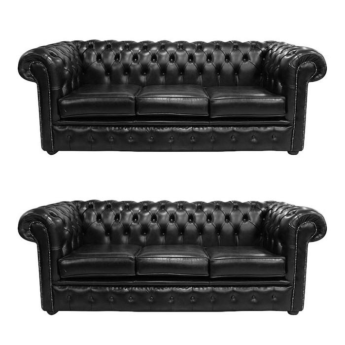 Chesterfield Luxurious Sofa Set 3+3 Seaters Premium Duo Couches Set Black Faux Leather New