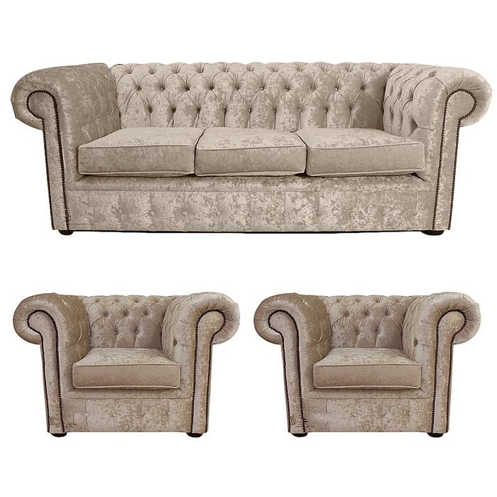 Chesterfield 3-Piece Sofa Set 3+1+1 Seaters Beige Faux Leather Upholstered Couches New