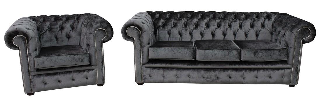 Sofa Set 3+1 Seaters Chesterfield With Buttons Grey Textile Comfortable Couches With Cushions