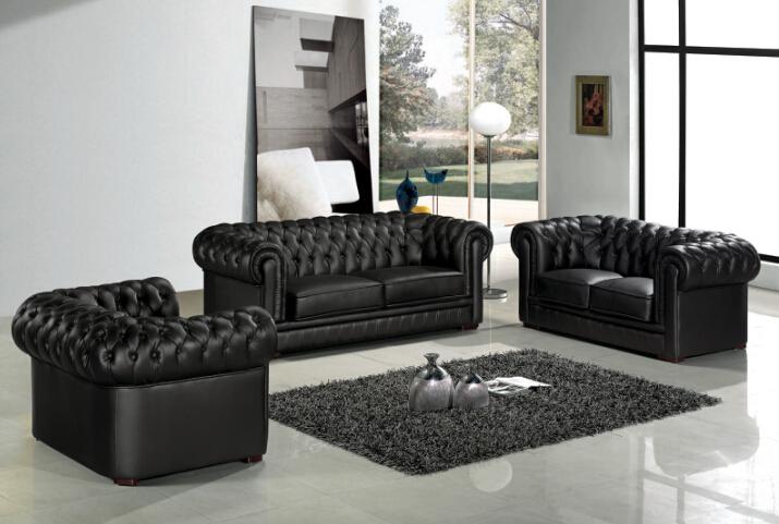 Chesterfield Sofa Set 3+2+1 Seaters Classic Black Faux Leather Couches Cushions Comfortable New