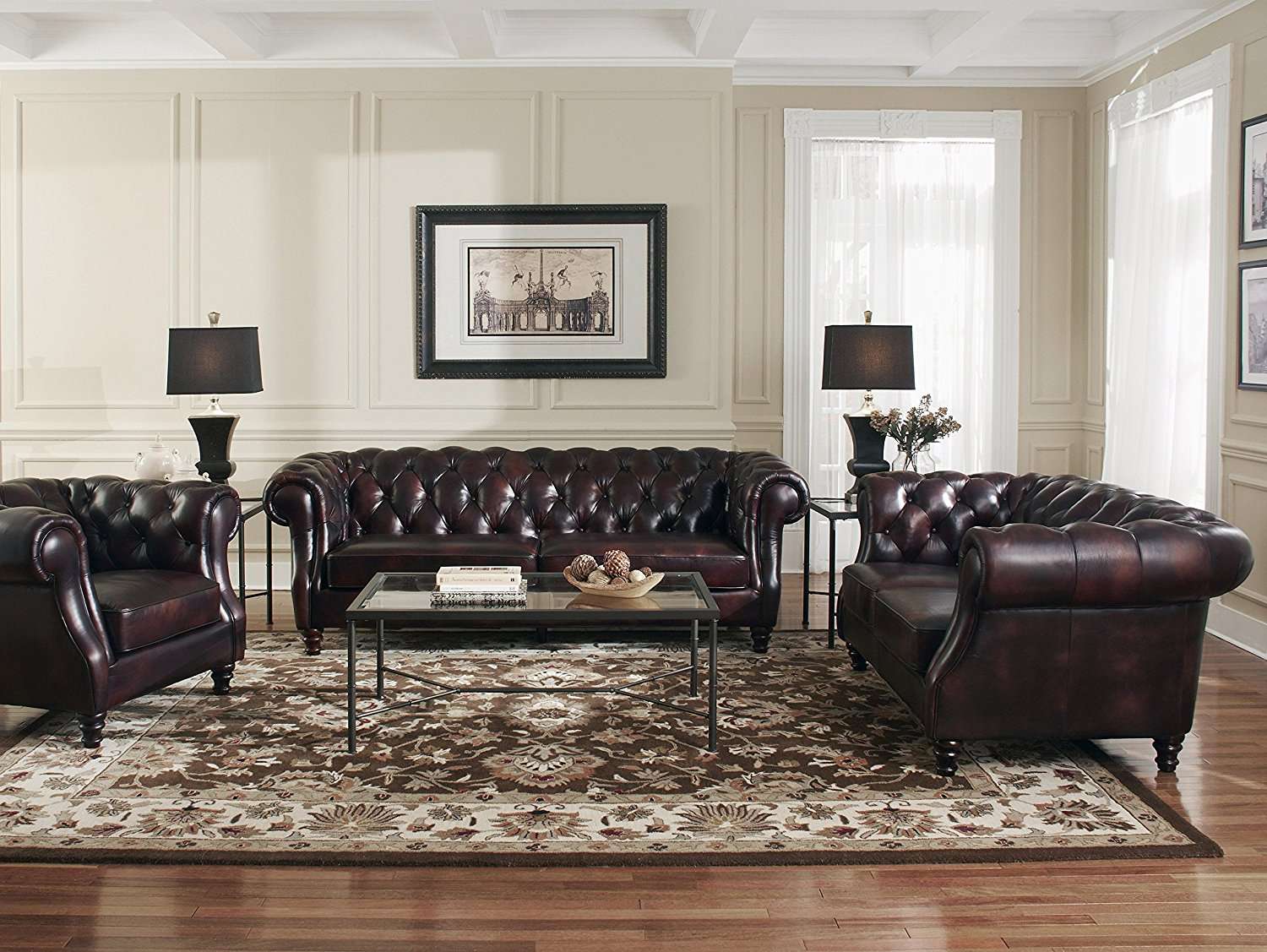Classic Chesterfield Sofa Set 3+2+1 Seaters Brown Faux Leather Upholstered New