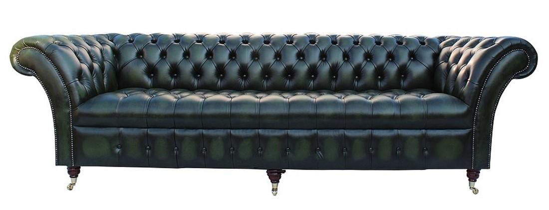 Big Chesterfield Sofa 4-Seater Chesterfield with Buttons Phantom Green Faux Leather Upholstery New