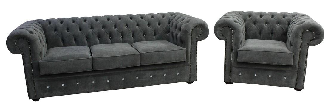 Premium Chesterfield 3+1 Seaters Sofa Set Dark Grey Comfortable Textile Couches with Cushions New