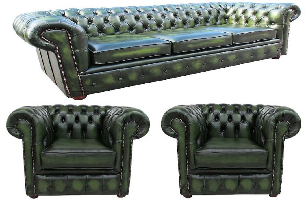 Chesterfield XXL Sofa Set 4+1+1 Seaters Premium Green Faux Leather Living Room Comfortable Couches New