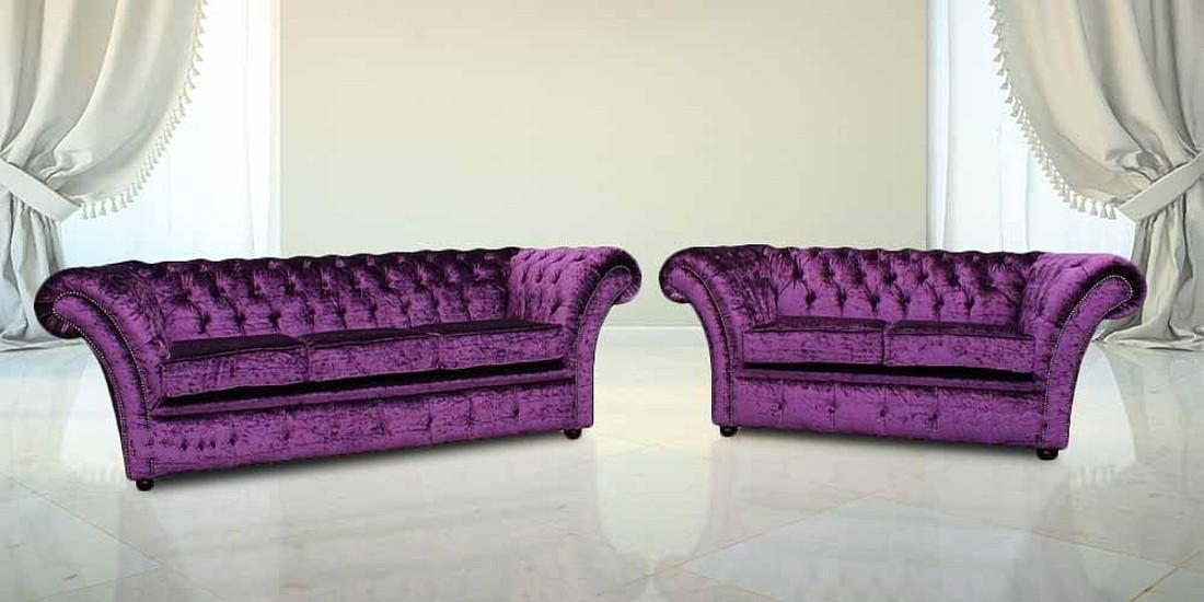 Chesterfield Sofa Set 3+2 Seaters Light Purple Velvet Fabric Upholstery Comfortable Couches with Pads New