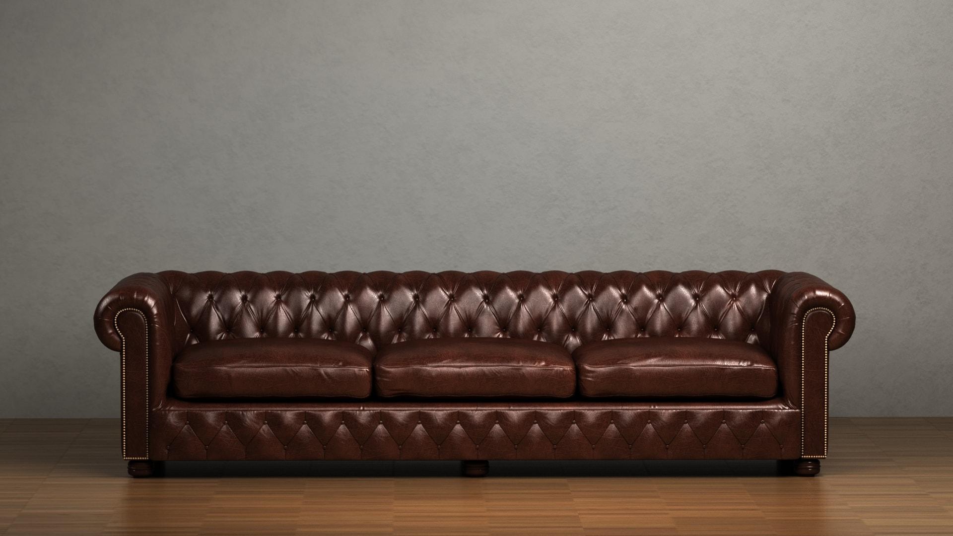 Chesterfield XXL Sofa 4-Seater Classic Brown Faux Leather Upholstered With Soft Cushions Comfortable New