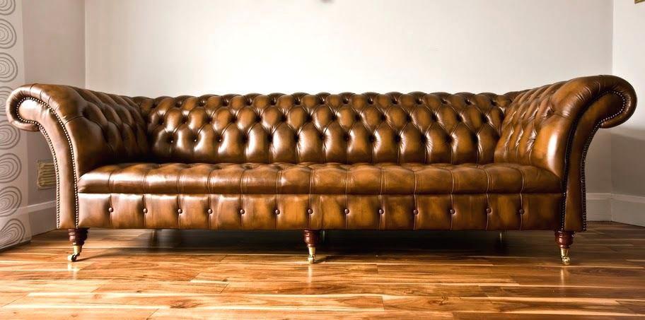 Chesterfield XXL Sofa 4-Seater Classic Brown Shiny Faux Leather Comfortable Sofa on Casters