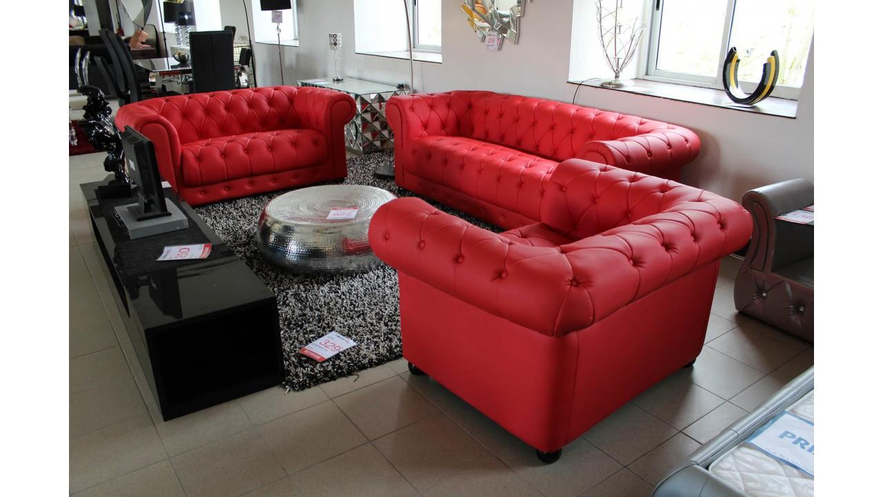 Chesterfield Classic Sofa Set 3+2+1 Seaters Red Faux Leather Upholstered Comfortable Couches New