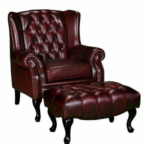 Chesterfield wing chair + stool armchair couch upholstery set leather textile