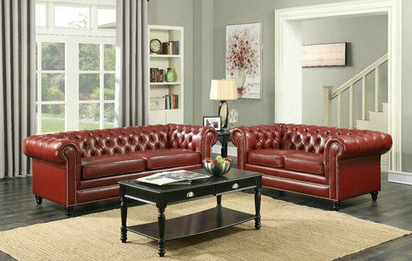Chesterfield sofa set 3+2 SEATER upholstery designer couches faux leather red cover comfortable new