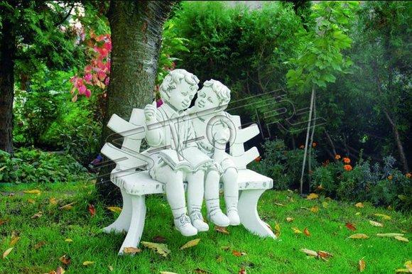 Statue figure children on bench statues figures sculpture sculptures garden decoration