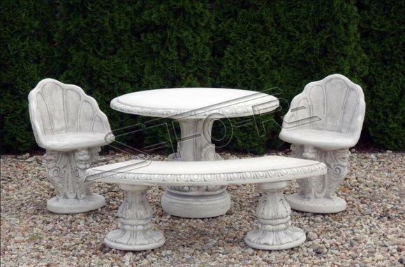 Stone bench round benches garden terrace furniture 135cm statue armchair throne Anrik 261