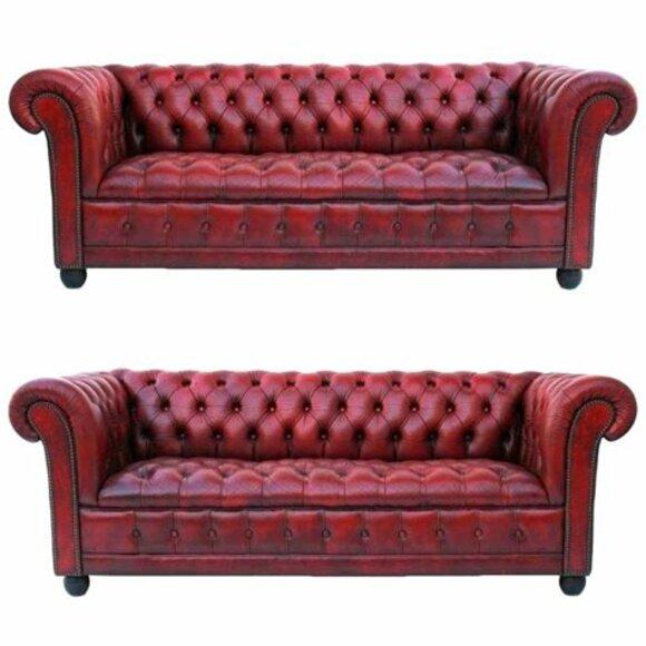 Chesterfield Sofa Set 3+3 Seaters Classic Red Faux Leather Couches Comfortable New