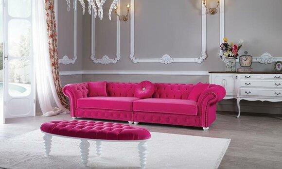 Big Sofa Chesterfield XXL 5-Seater Pink Textile Upholstery Comfortable With Cushions New