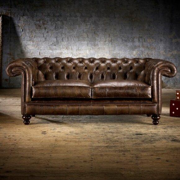 Chesterfield Sofa 3-Seater Chocolate Brown Faux Leather With Cushions New Comfortable Sofa