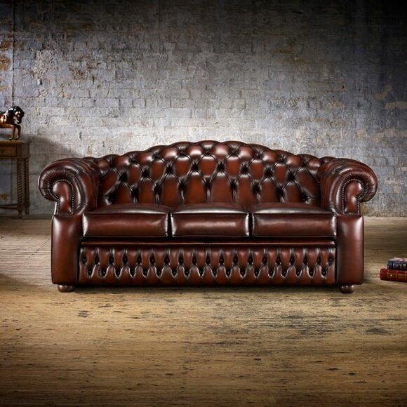 Classic Sofa 3-Seater Chesterfield Chocolate Brown With Buttons Faux Leather Luxurious Design New