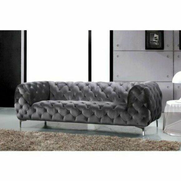 Chesterfield Sofa 3-Seater Grey Textile Metal Legs Luxurious Modern Design Comfortable New