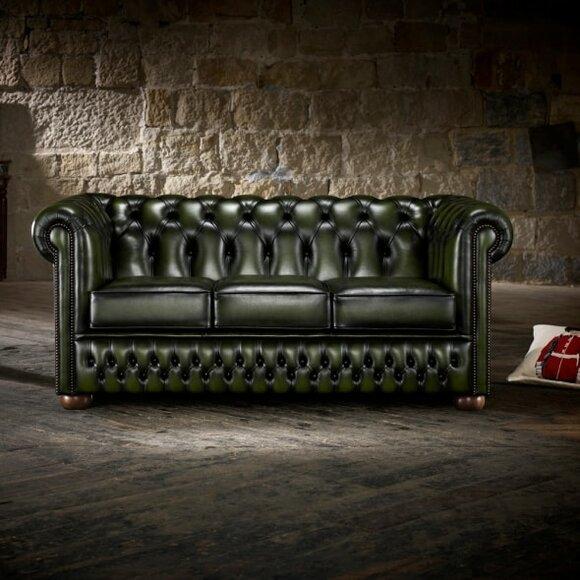Sofa 3-Seater Living Room Chesterfield Couch Dark Green Faux Leather Comfortable New