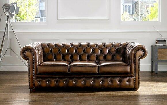 Chesterfield 3 seater upholstered couch antique style leather textile fabric sofa couches