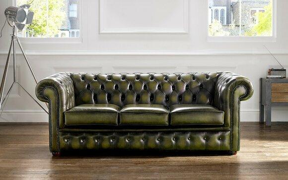 Real leather sofa 3 seater couch green sofas couches upholstery seat set new