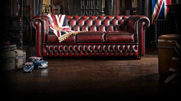 Classic Sofa 3-Seater English Chesterfield With Buttons Faux Leather Bordeaux Red New