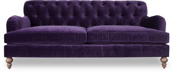 Sofa 3-Seater Chesterfield With Buttons Purple Textile Fabric Comfortable Couch New