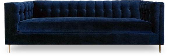 Luxurious Chesterfield Sofa 3-Seater Dark Blue Textile Upholstery Comfortable Wigh Metal Feet
