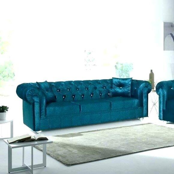 Design blue sofa 3 seater Chesterfield fabric couch upholstery sofas textile couches