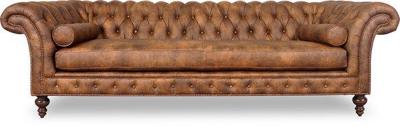 Luxurious Chesterfield Sofa Classic 3-Seater Padded Brown Faux Leather Upholstery Comfortable with Cushions New