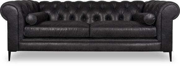 Chesterfield 3-Seater Modern Design Sofa Black Faux Leather Comfortable Rolled Armrest New
